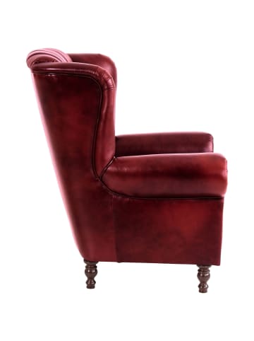 58 aufm Kessel OHRENBACKENSESSEL Katreen Bezug Wischleder Buche nussbaum dunkel / rot