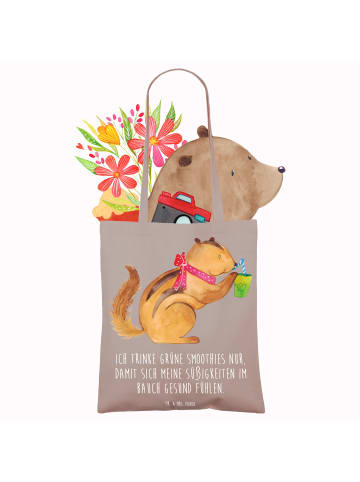 Mr. & Mrs. Panda Tote Bag Eichhörnchen Smoothie mit Spruch in Braun Pastell