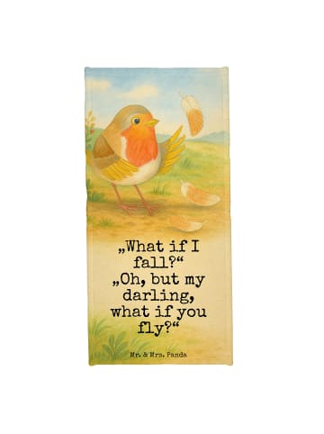 Mr. & Mrs. Panda Handtuch Rotkehlchen Federn Design mit Spruch in Gelb Pastell