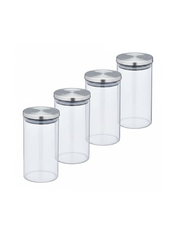 relaxdays 4 x Vorratsgläser in Transparent/ Silber - 1000 ml