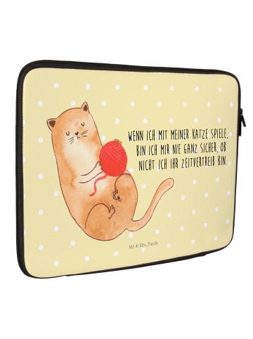 Mr. & Mrs. Panda Laptop Tasche Katze Wolle mit Spruch in Gelb Pastell