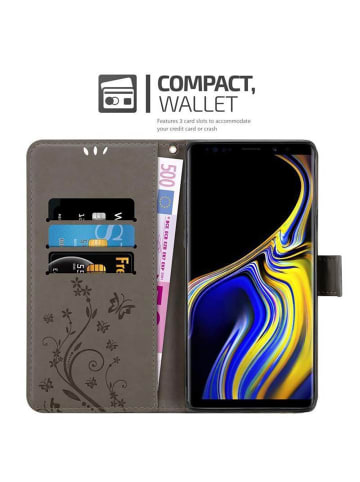 cadorabo Hülle für Samsung Galaxy NOTE 9 Blumen Design in FLORAL GRAU