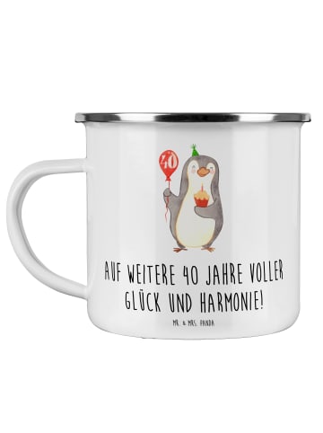 Mr. & Mrs. Panda Camping Emaille Tasse 40. Hochzeitstag Rubinhoc... in Weiß