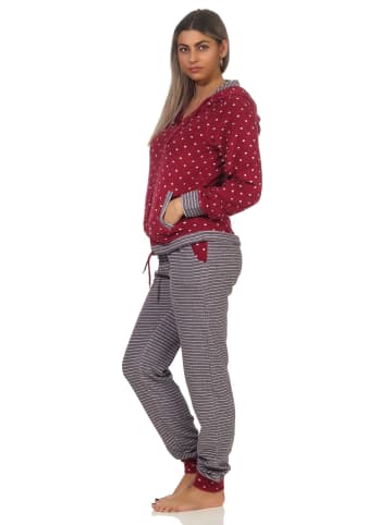 NORMANN Frottee Hausanzug Tupfendesign Homewear Loungewear in Rot