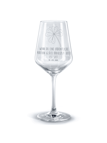 Mr. & Mrs. Panda Rotwein Glas Blume Kleeblatt mit Spruch in Transparent