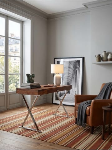 KADIMA DESIGN Schreibtisch 120x55x78 cm Sheesham Massivholz / Metall Chrom in Braun-Silber