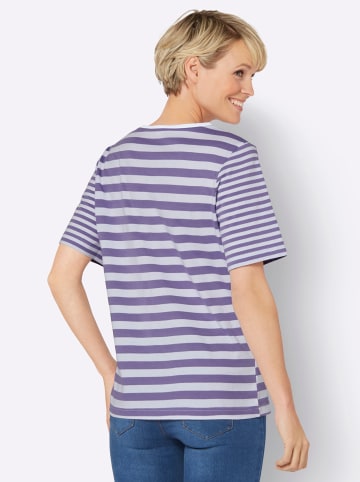 Sieh an! Kurzarm-Shirt in lavendel-weiß-geringelt