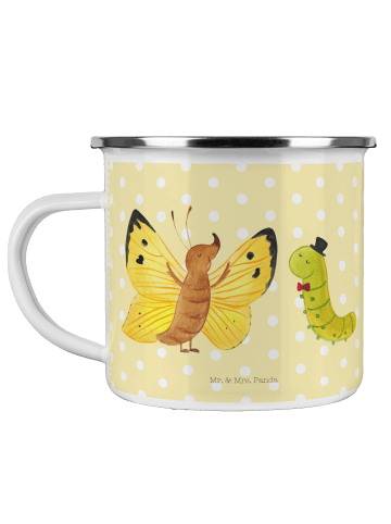 Mr. & Mrs. Panda Camping Emaille Tasse Raupe Schmetterling ohne ... in Gelb Pastell