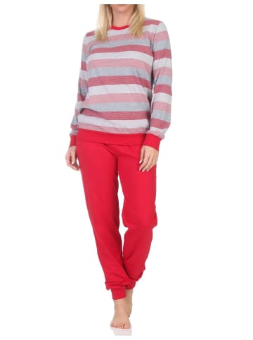 NORMANN Schlafanzug langarm Bündchen Pyjama Blockstreifen - 86950 in rosa