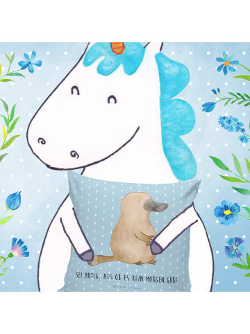 Mr. & Mrs. Panda 40 x 40 Kissen Schnabeltier Mut mit Spruch in Blau Pastell