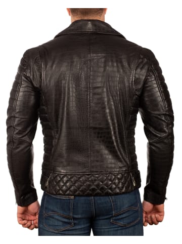 Reichstadt Herren Slim Fit Bikerjacke Crocodile Silver Zipper in Black