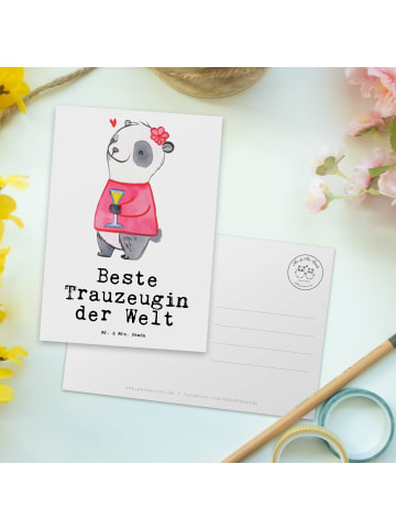 Mr. & Mrs. Panda Grußkarte Panda Beste Trauzeugin der Welt mit S... in Weiß