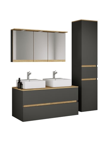 VCM 5-tlg. Badmöbel-Set mit Waschbecken Cosila-A 111cm in Anthrazit / Honig-Eiche