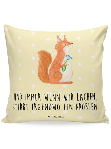 Mr. & Mrs. Panda Deko Kissen Eichhörnchen Blume mit Spruch in Gelb Pastell