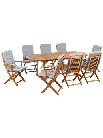 Beliani 17-tlg Gartentisch Set MAUI PREMIUM in Braun/Grau