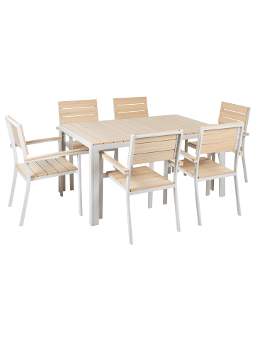 Beliani 7-tlg Gartentisch Set COMO in Beige/Weiß