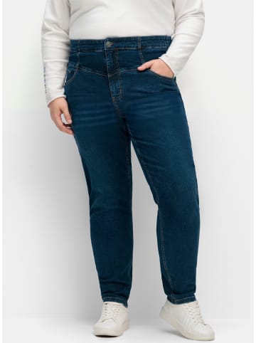 sheego High-waist-Jeans in dark blue denim