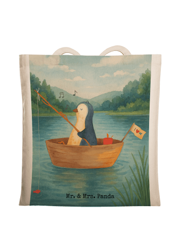 Mr. & Mrs. Panda Shopping Bag Pinguin Angelboot Design ohne Spruch in Weiß