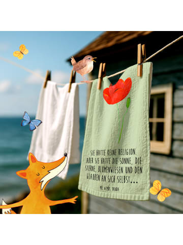 Mr. & Mrs. Panda Handtuch Blume Mohnblume mit Spruch in Blattgrün