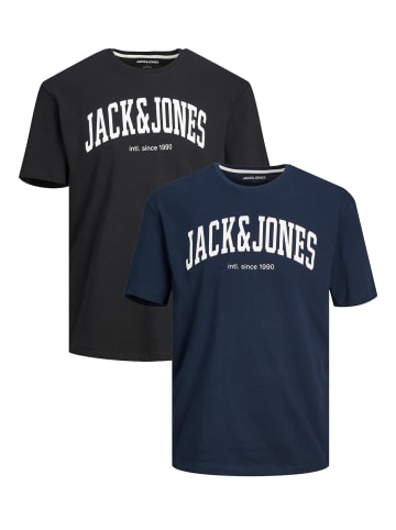 Jack & Jones 2-er Set Logo T-Shirt Kurzarm Basic Shirt JJELOGO in Schwarz-Blau