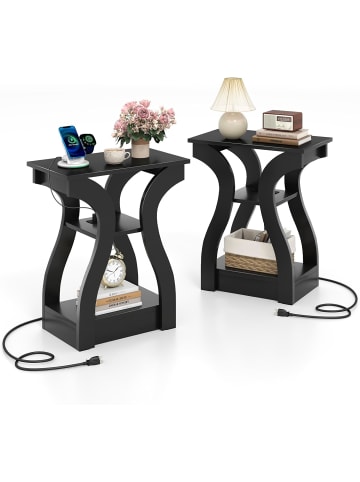 COSTWAY Beistelltisch 2er Set in Schwarz