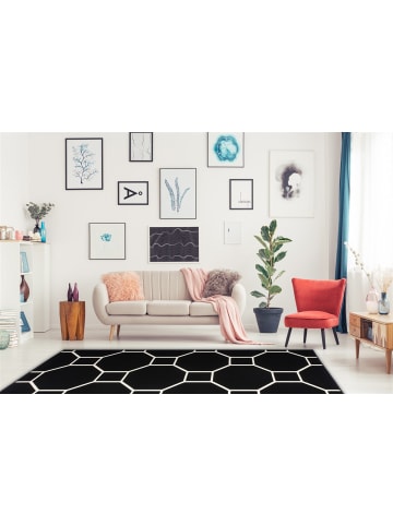 Kayoom Wohnzimmer Teppich – Kurzflorteppich Lina 125 in schwarz - creme - rechteckig