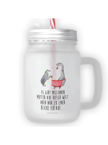 Mr. & Mrs. Panda Einmachglas Pinguin mit Kind mit Spruch in Transparent