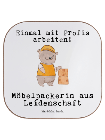 Mr. & Mrs. Panda Untersetzer Möbelpackerin Leidenschaft mit Spruch in Weiß