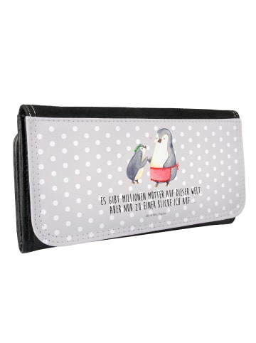 Mr. & Mrs. Panda Damen Portemonnaie Pinguin mit Kind mit Spruch in Grau Pastell