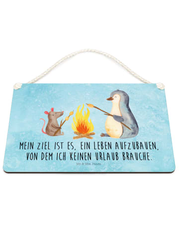 Mr. & Mrs. Panda Deko Schild Pinguin Lagerfeuer mit Spruch in Eisblau