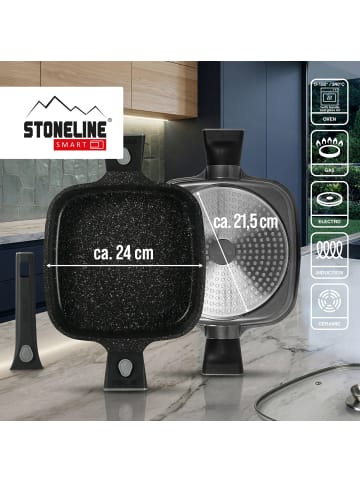 Stoneline SMART Eckpfanne 24x24cm, abnehmbareGriffe, Aroma-Glasdeckel in Anthrazit