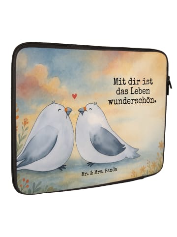 Mr. & Mrs. Panda Laptophülle Turteltauben Liebe Design mit Spruch in Weiß