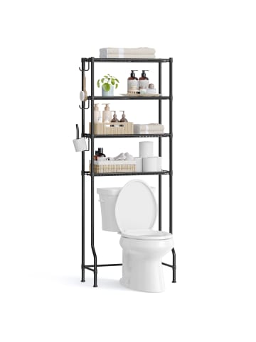 SONGMICS Badregal Badezimmerregal Dalten in Schwarz - (B)63 x (H)176 x (T)30 cm