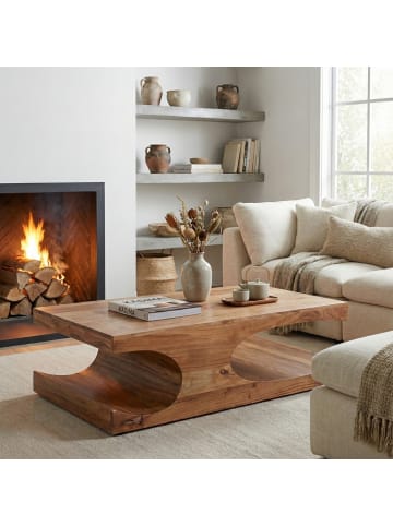 KADIMA DESIGN Couchtisch Massivholz | 2 Ablagen, Handgefertigt in Beige