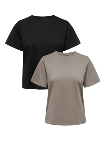 JACQUELINE de YONG Basic T-Shirt 2-er Set VMPAULA in Braun