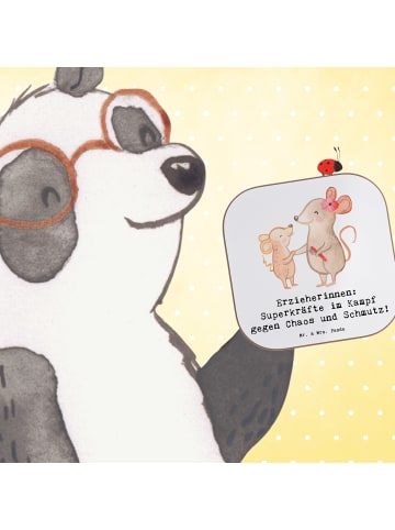 Mr. & Mrs. Panda Holz Untersetzer Superheldin Erzieherin mit Spruch in Weiß