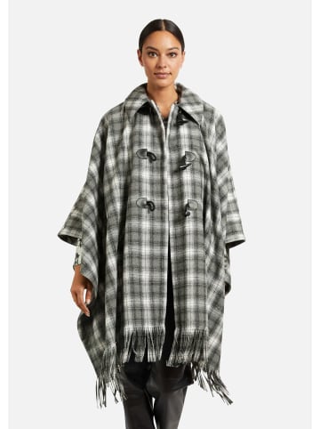 MADELEINE Karo-Cape mit Innenweste in wollweiß / steingrau