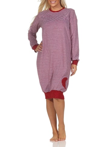 NORMANN Frottee Nachthemd langarm Bündchen Tupfen Optik - 87611 in Ringel