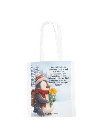 Mr. & Mrs. Panda Tasche Pinguin Winter Pommes Design mit Spruch in Weiß