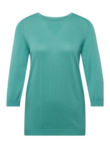 GOLDNER Kurzgröße:  Strickpullover mit Ajourmuster in eukalyptus