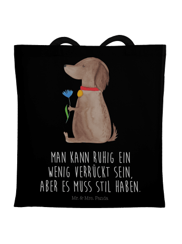 Mr. & Mrs. Panda Strandtasche Hund Blume mit Spruch in Schwarz