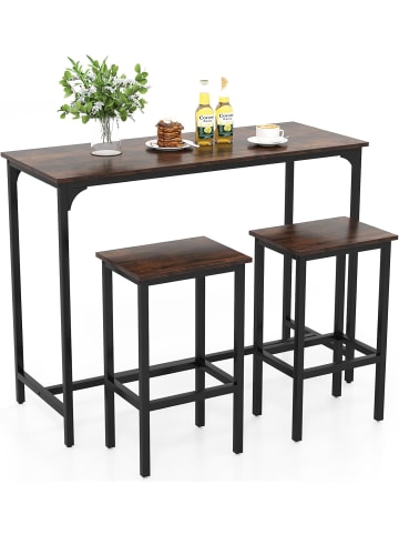 COSTWAY Bartisch mit Barhocker Set in Braun