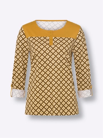 Sieh an! Rundhalsshirt in ocker-weiß-bedruckt