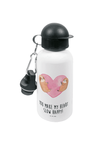 Mr. & Mrs. Panda Kindertrinkflasche Faultiere Herz mit Spruch in Weiß