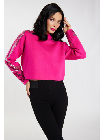 faina Damen Strickpullover Mit Pailletten in Pink