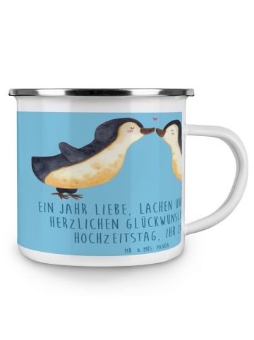 Mr. & Mrs. Panda Camping Emaille Tasse 1. Hochzeitstag Papierhoc... in Sky Blue