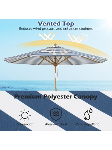 COSTWAY Sonnenschirm 270 cm mit Holzschirmstange knickbar in Blau