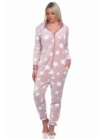 NORMANN Schlafanzug Jumpsuit Overall Sterne Coralfleece - 76736 in rosa