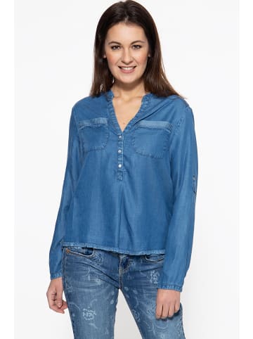 ATT Jeans ATT Jeans ATT JEANS Schlupfbluse mit offenen Kanten und Stickereien Selena in blau