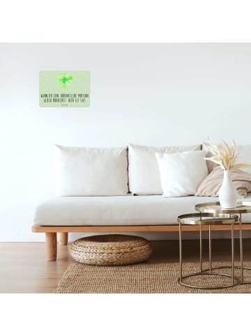 Mr. & Mrs. Panda Retro Blechschild Blume Kleeblatt mit Spruch in Blattgrün